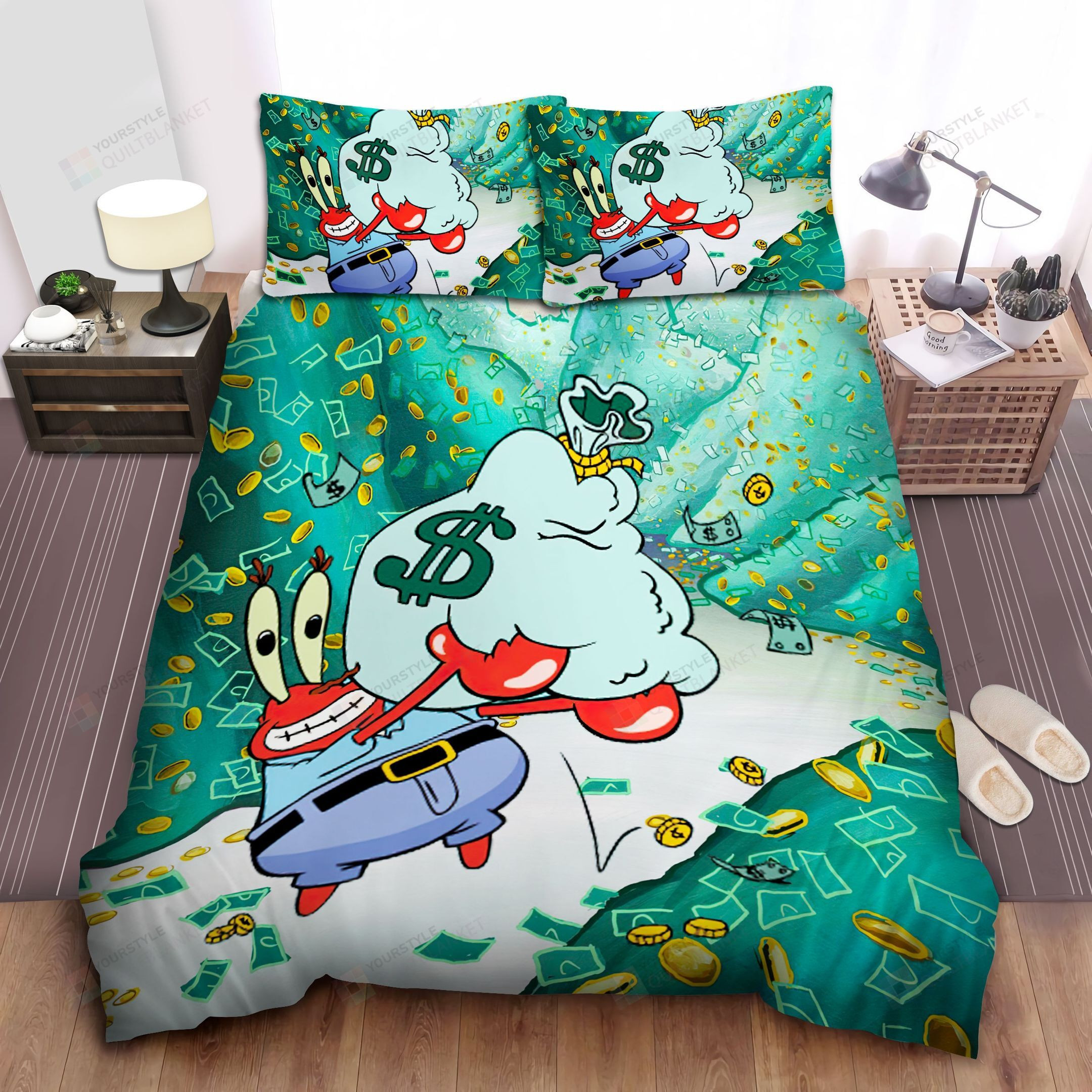 Spongebob Squarepants, Mr. Krab Happy With Money Bed Sheets Duvet Cover Bedding Sets