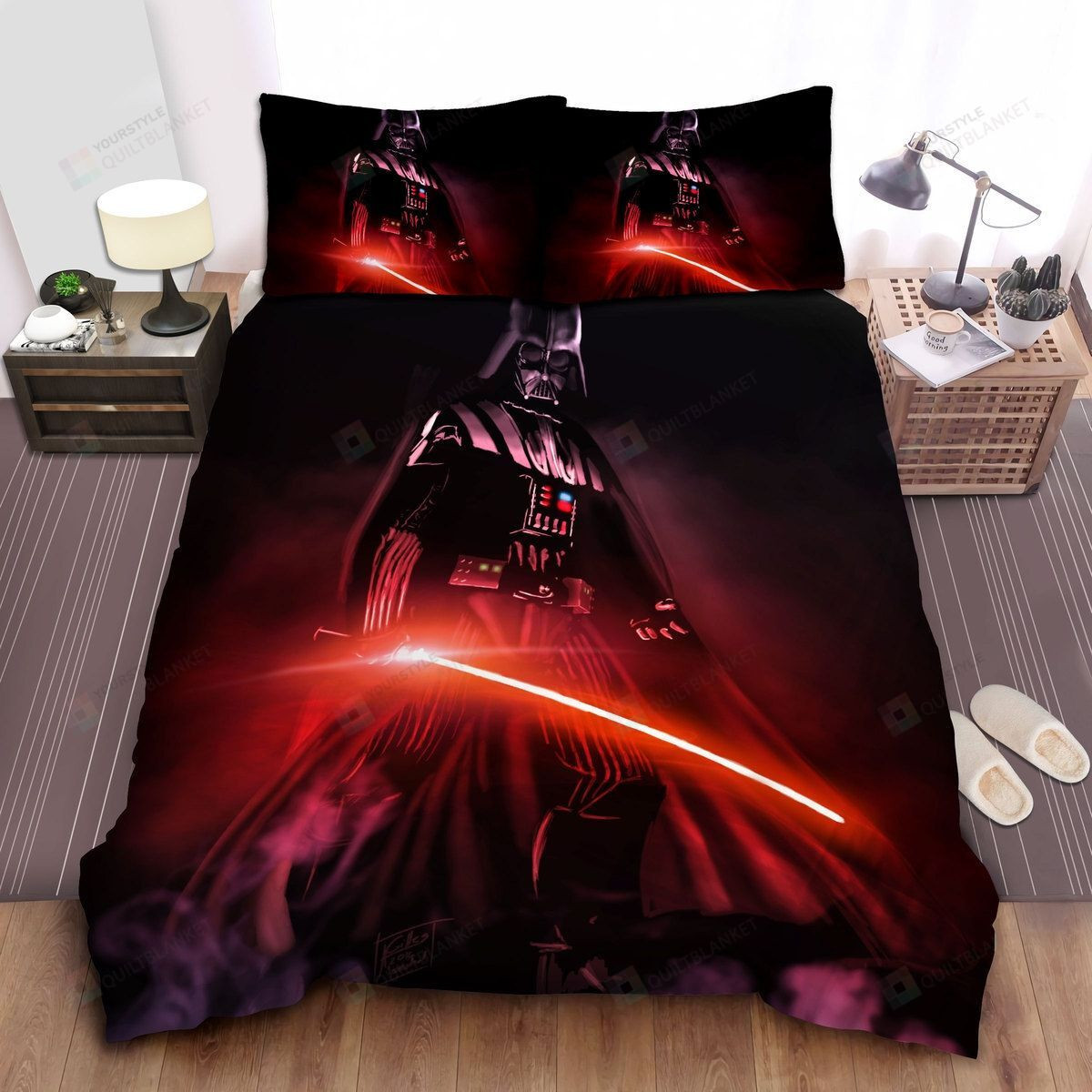 Star Wars Darth Vader Holding Red Lightsaber Digital Art Bed Sheets Duvet Cover Bedding Sets