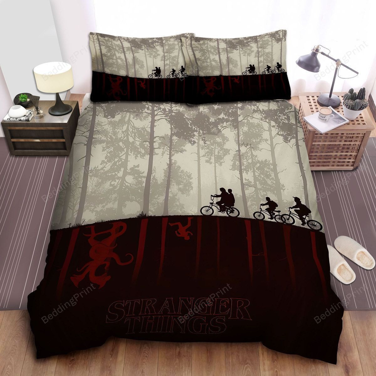Stranger Things The Party Silhouettes Reflection Upside Down World Art Bed Sheets Duvet Cover Bedding Sets