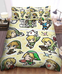The Legend Of Zelda Funny Link Actions In Chibi Art Style Pattern Bed Sheets Duvet Cover Bedding Sets
