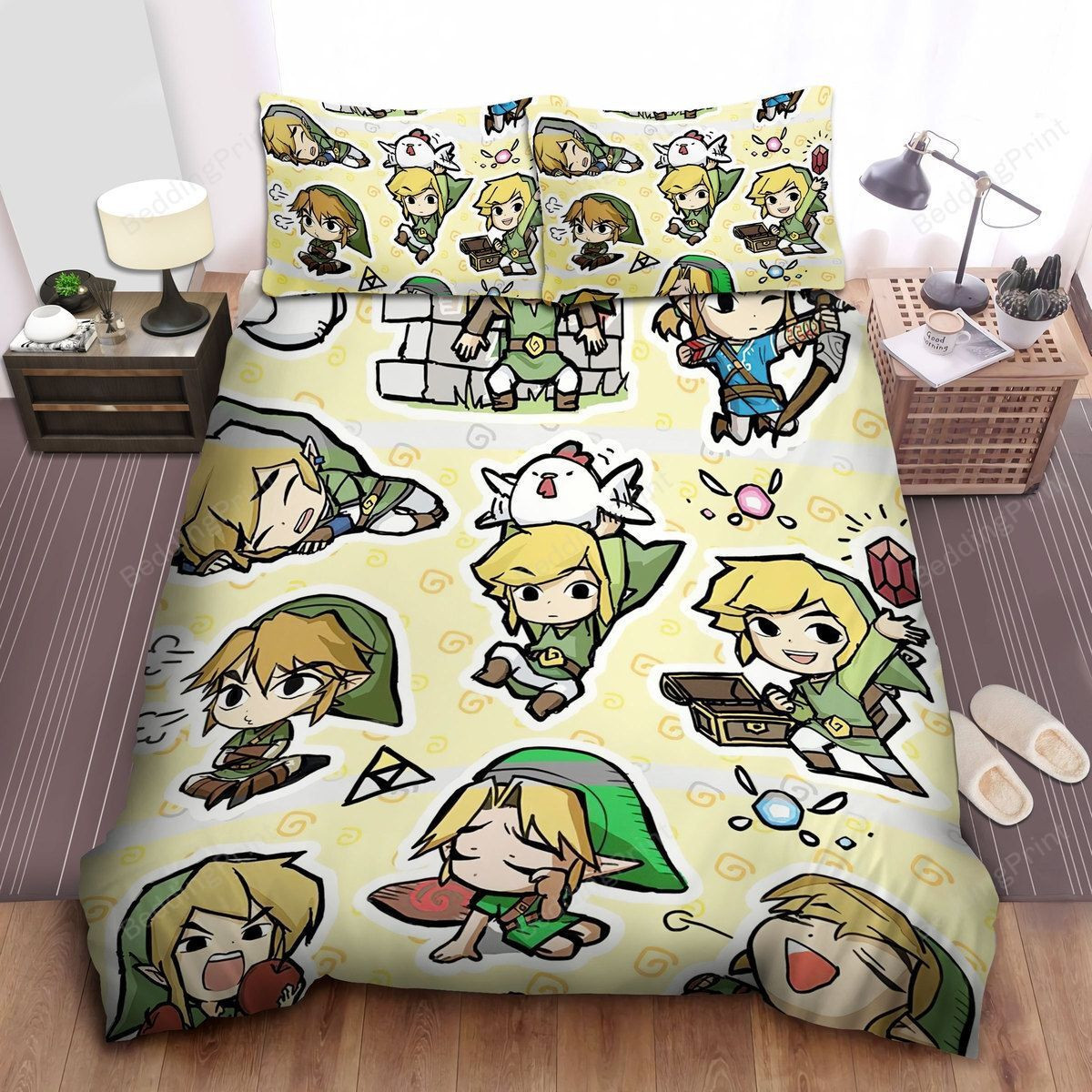 The Legend Of Zelda Funny Link Actions In Chibi Art Style Pattern Bed Sheets Duvet Cover Bedding Sets