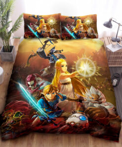 The Legend Of Zelda Link & Friends Protecting Princess Zelda Bed Sheets Duvet Cover Bedding Sets