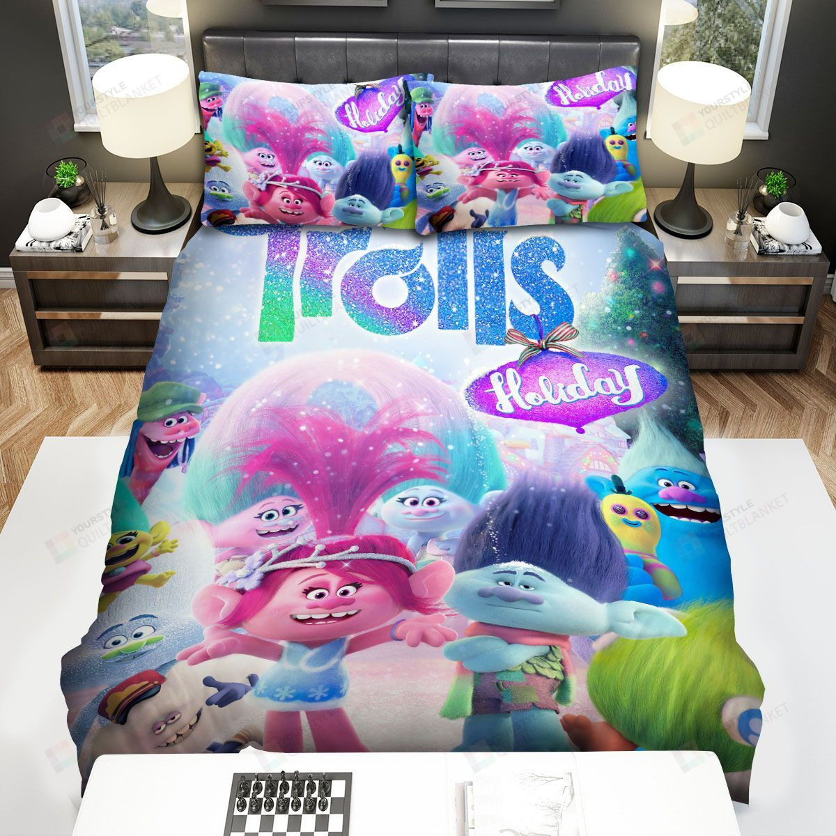 Trolls Characters Enjoying The Holiday Bed Sheets Spread Comforter Duvet Cover Bedding Sets