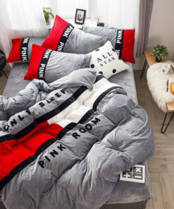 Victorias Secret Pink Embroidery Flannel Bedding Set Model 5