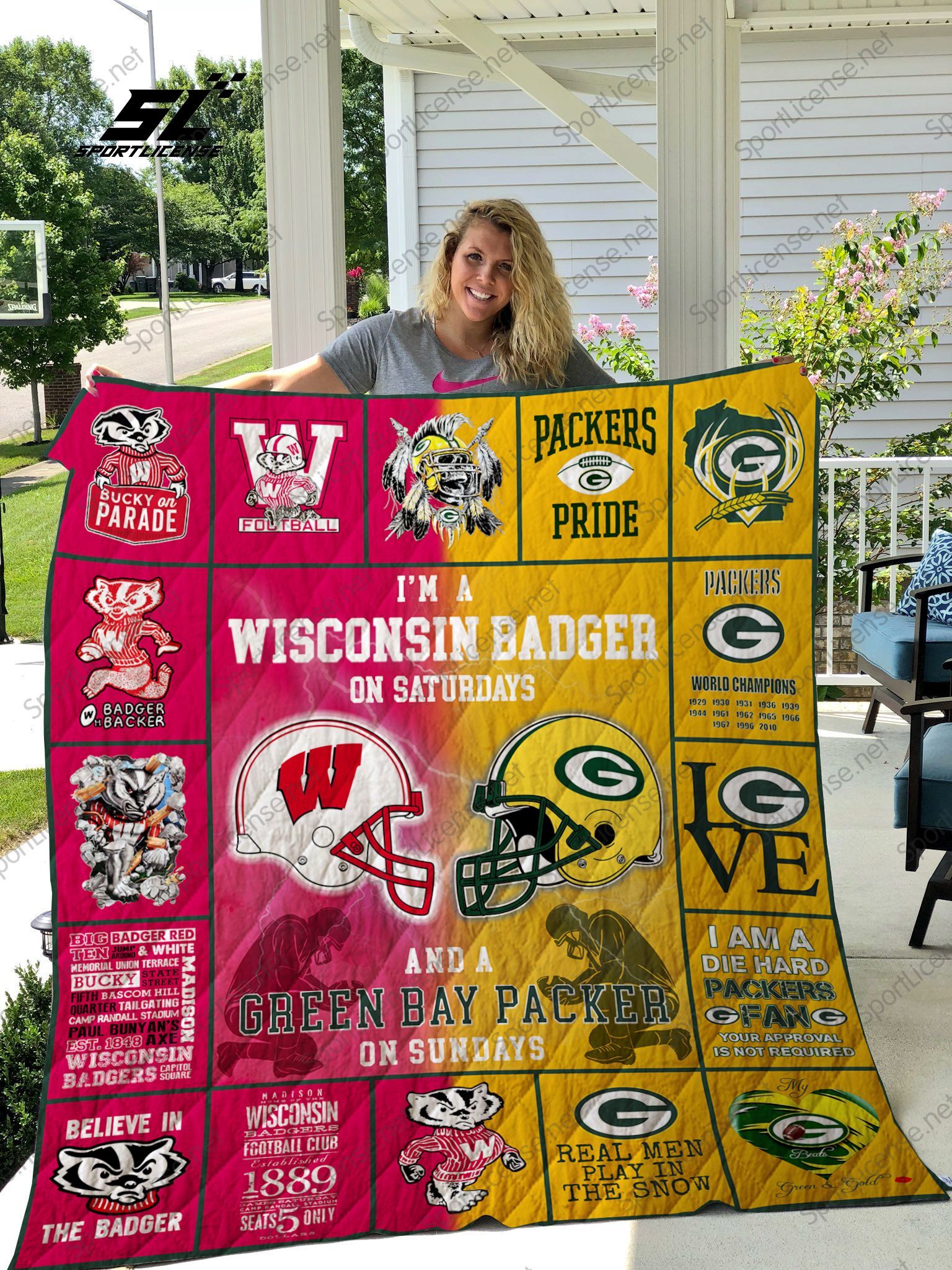 Wissconsin Badger Green Bay Packers Quilt Blanket