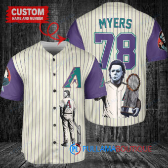 Arizona Diamondbacks x Halloween Michael Myers with Trophy Custom Baseball Jersey Cream-Purple