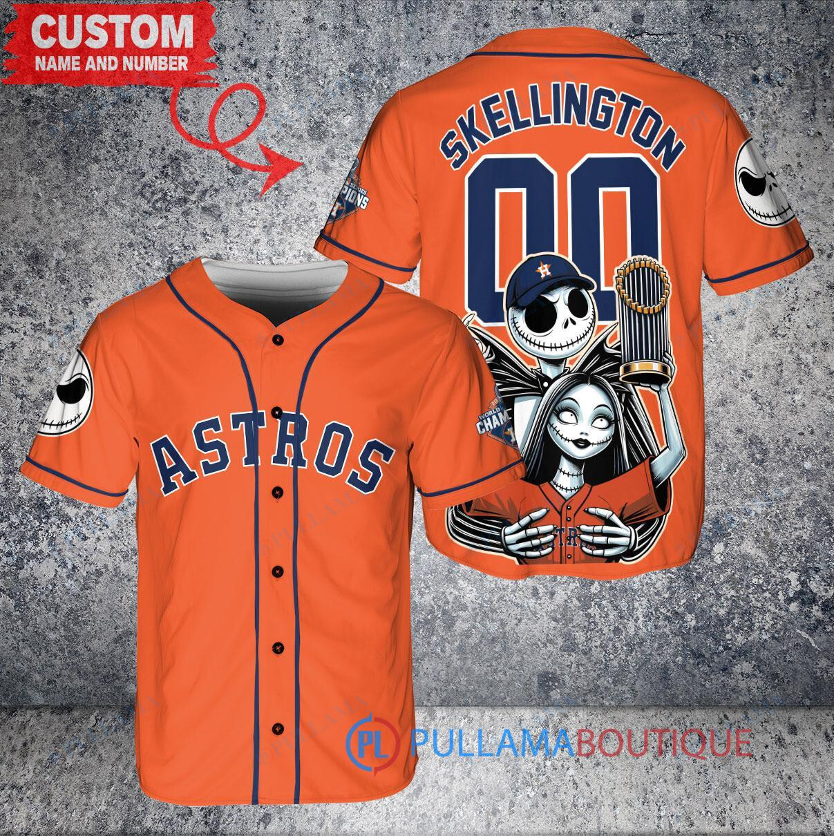 Astros x Jack Skellington Sally World Series Trophy Baseball Jersey Orange