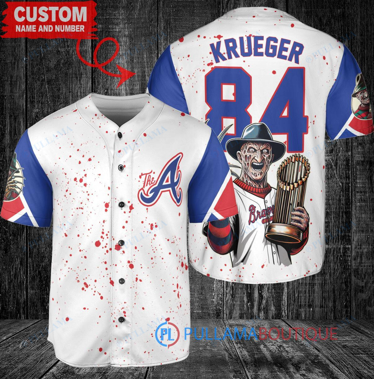 Atlanta Braves Freddy Krueger Halloween World Series Trophy Baseball Jersey White V2