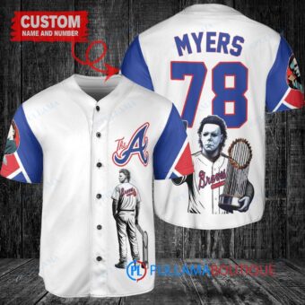 Atlanta Braves x Halloween Michael Myers with Trophy Custom Baseball Jersey White City Connect