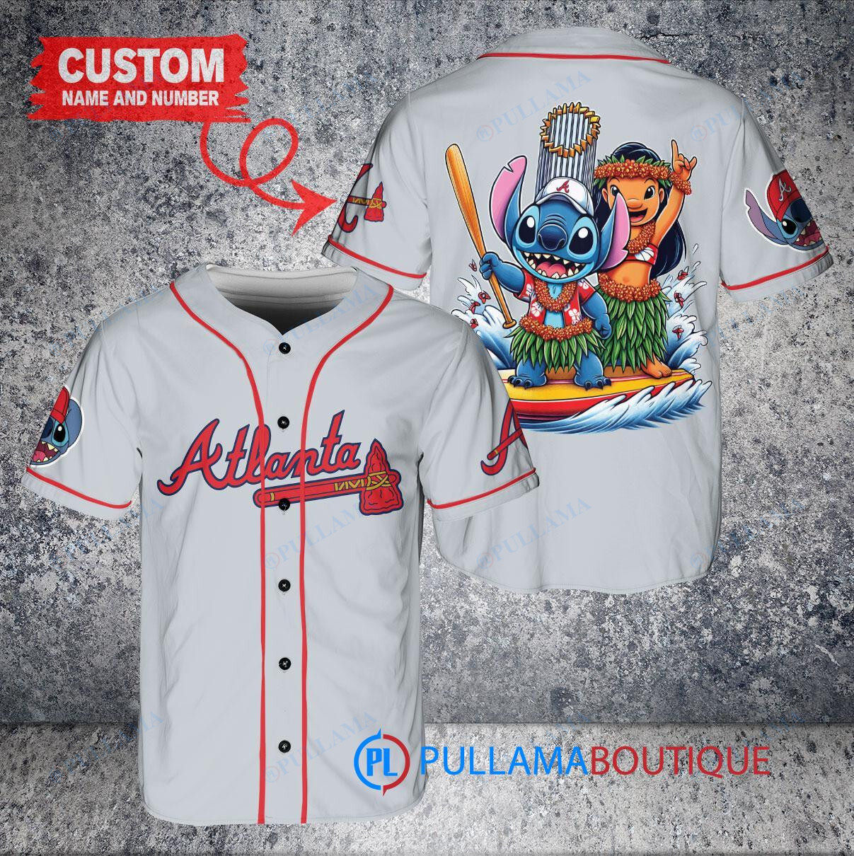 Atlanta Braves x Lilo & Stitch with Trophy Baseball Jersey Gray