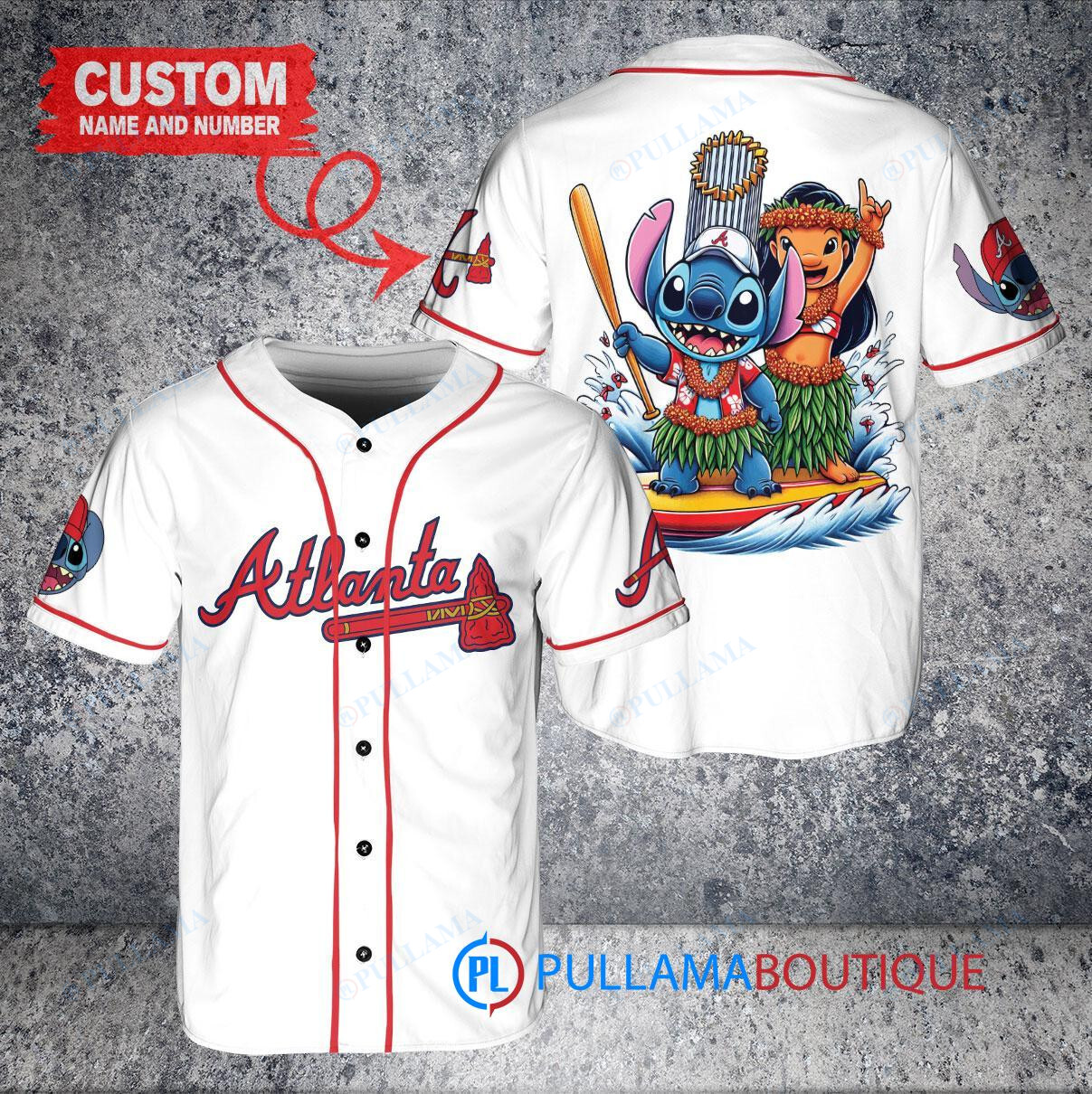Atlanta Braves x Lilo & Stitch with Trophy Baseball Jersey White