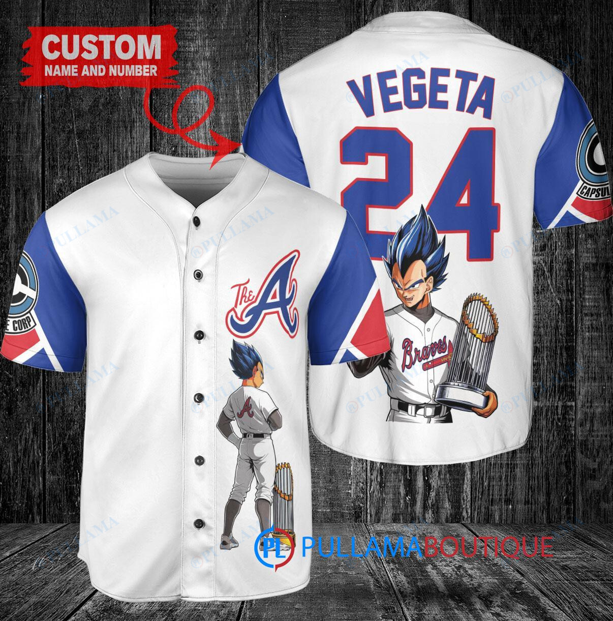 Atlanta Braves x Vegeta Super Saiyan Dragon Ball Z with Trophy Custom Baseball Jersey White City Connect