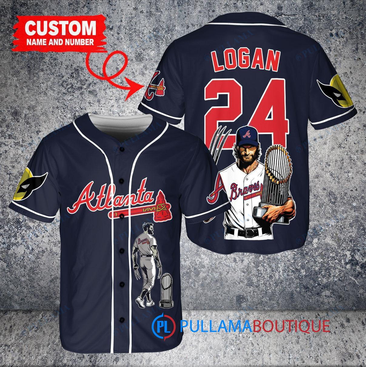 Atlanta Braves x Wolverine Logan with Trophy Custom Baseball Jersey Navy