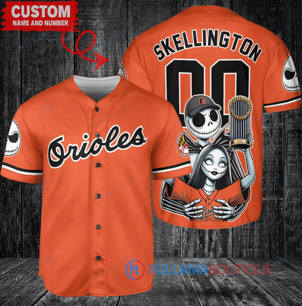 Baltimore Orioles Jack Skellington Sally World Series Trophy Baseball Jersey
