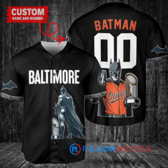 Baltimore Orioles x DC Comics Batman The Dark Knight with Trophy Custom Baseball Jersey Black City Connect