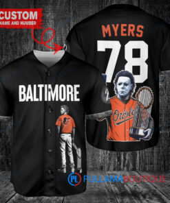 Baltimore Orioles x Halloween Michael Myers with Trophy Custom Baseball Jersey Black City Connect