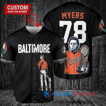 Baltimore Orioles x Halloween Michael Myers with Trophy Custom Baseball Jersey Black City Connect
