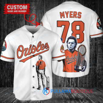 Baltimore Orioles x Halloween Michael Myers with Trophy Custom Baseball Jersey White