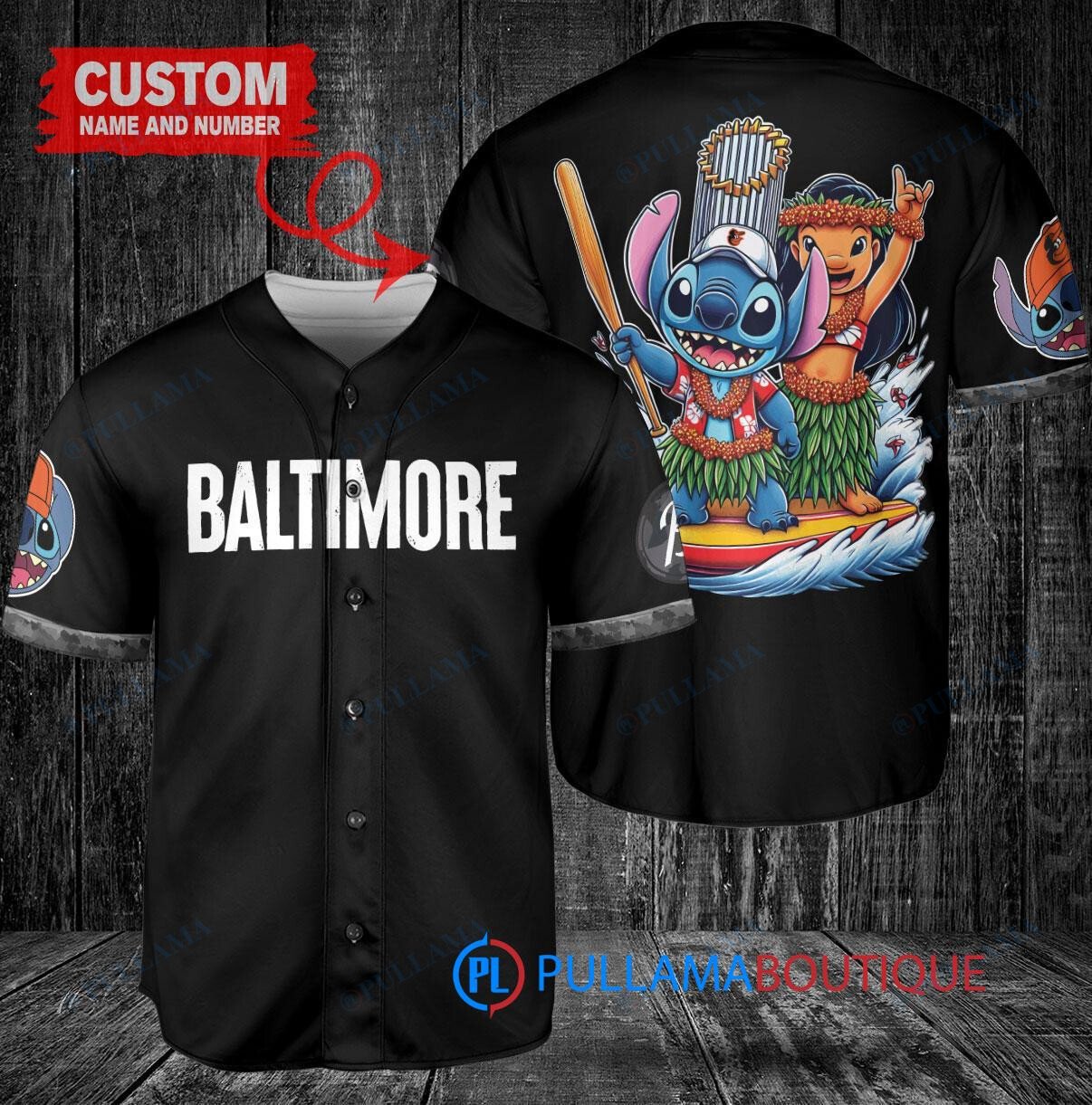 Baltimore Orioles x Lilo & Stitch with Trophy Baseball Jersey Black City Connect