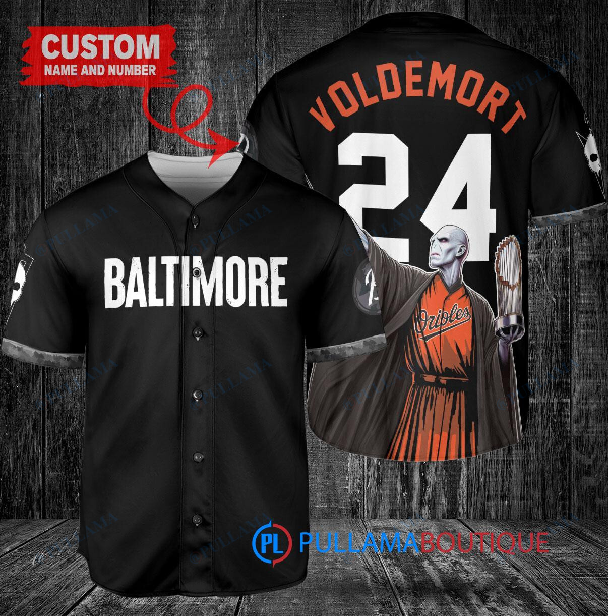 Baltimore Orioles x Lord Voldemort Baseball Jersey - Black Trophy Design