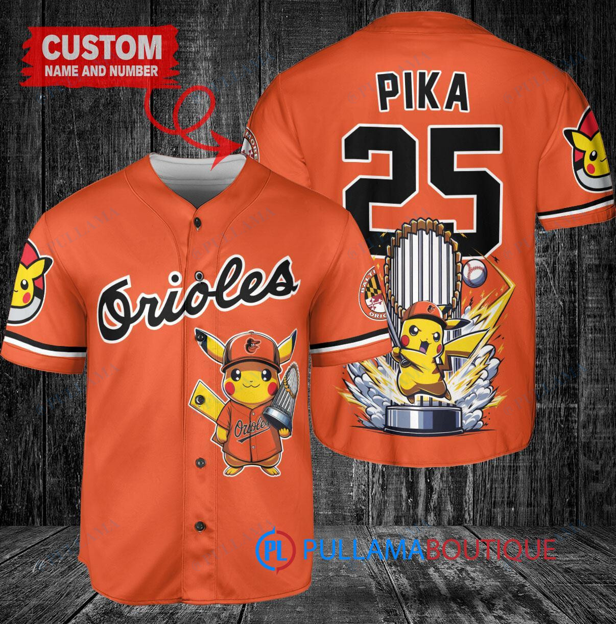 Baltimore Orioles x Pikachu Pokemon with Trophy Custom Baseball Jersey Orange