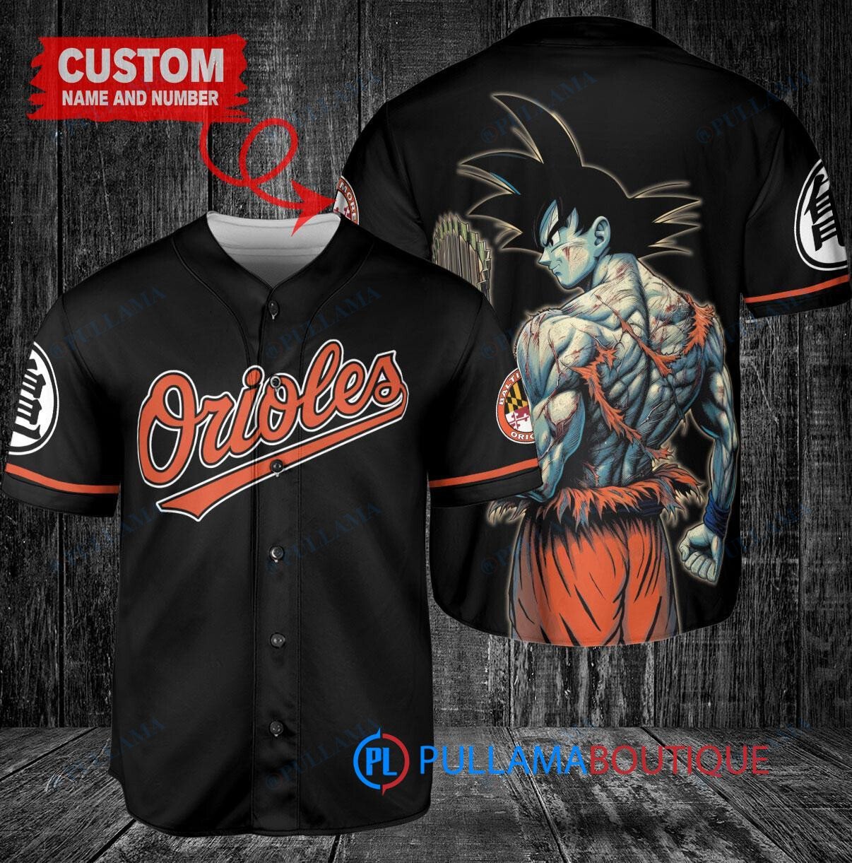 Baltimore Orioles x Son Goku Kakarot Super Saiyan Dragon Ball Z with Trophy Baseball Jersey Black