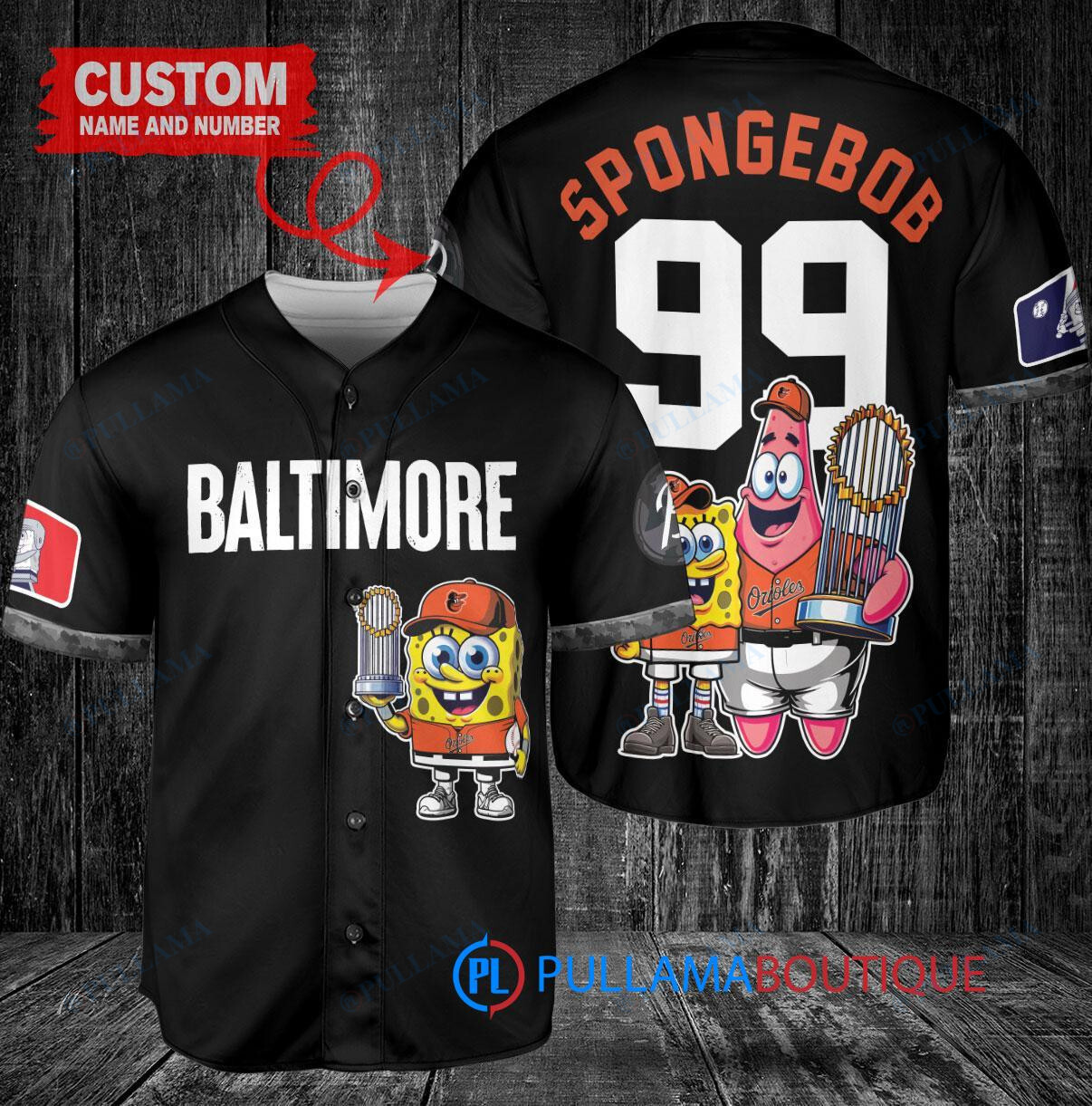 Baltimore Orioles x SpongeBob SquarePants with Trophy Custom Baseball Jersey Black City Connect