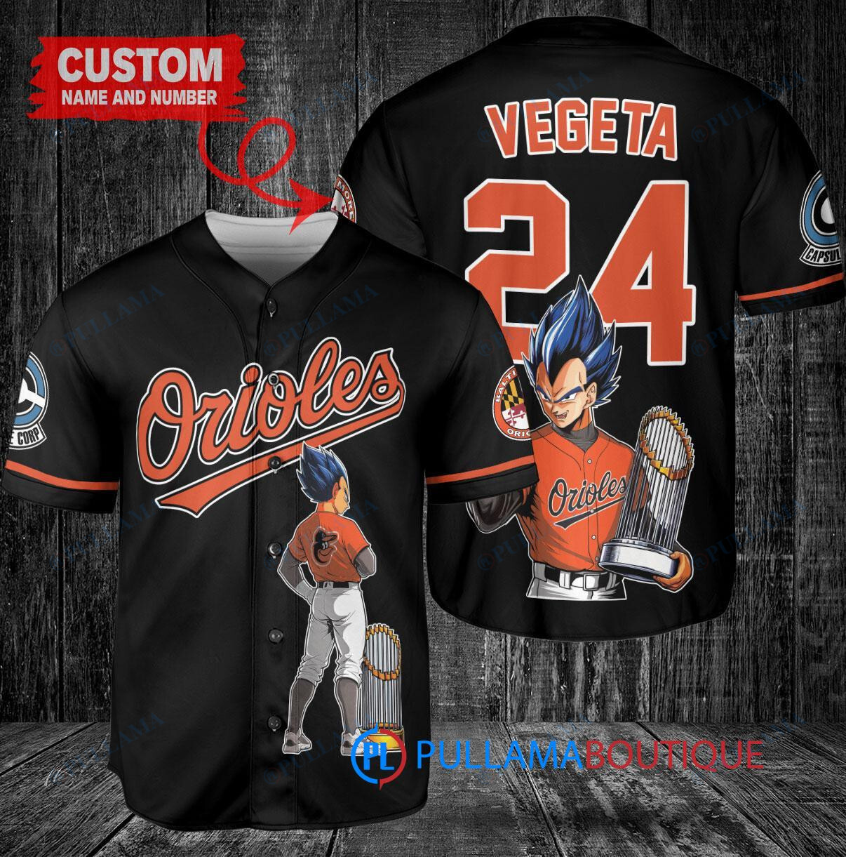 Baltimore Orioles x Vegeta Super Saiyan Dragon Ball Z with Trophy Custom Baseball Jersey Black