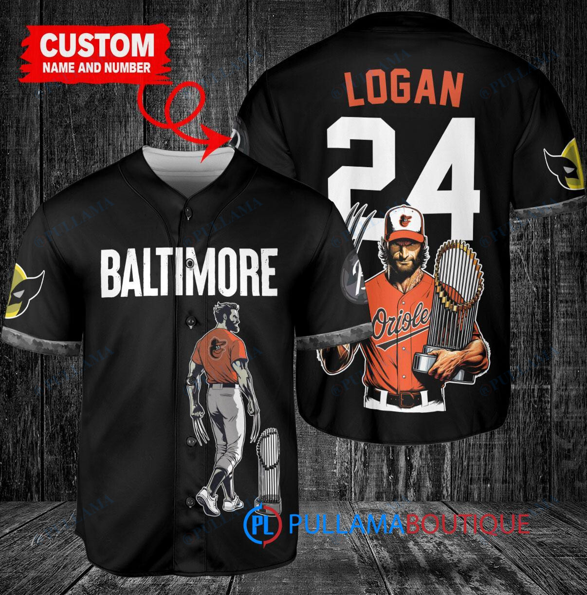 Baltimore Orioles x Wolverine Logan with Trophy Custom Baseball Jersey Black City Connect