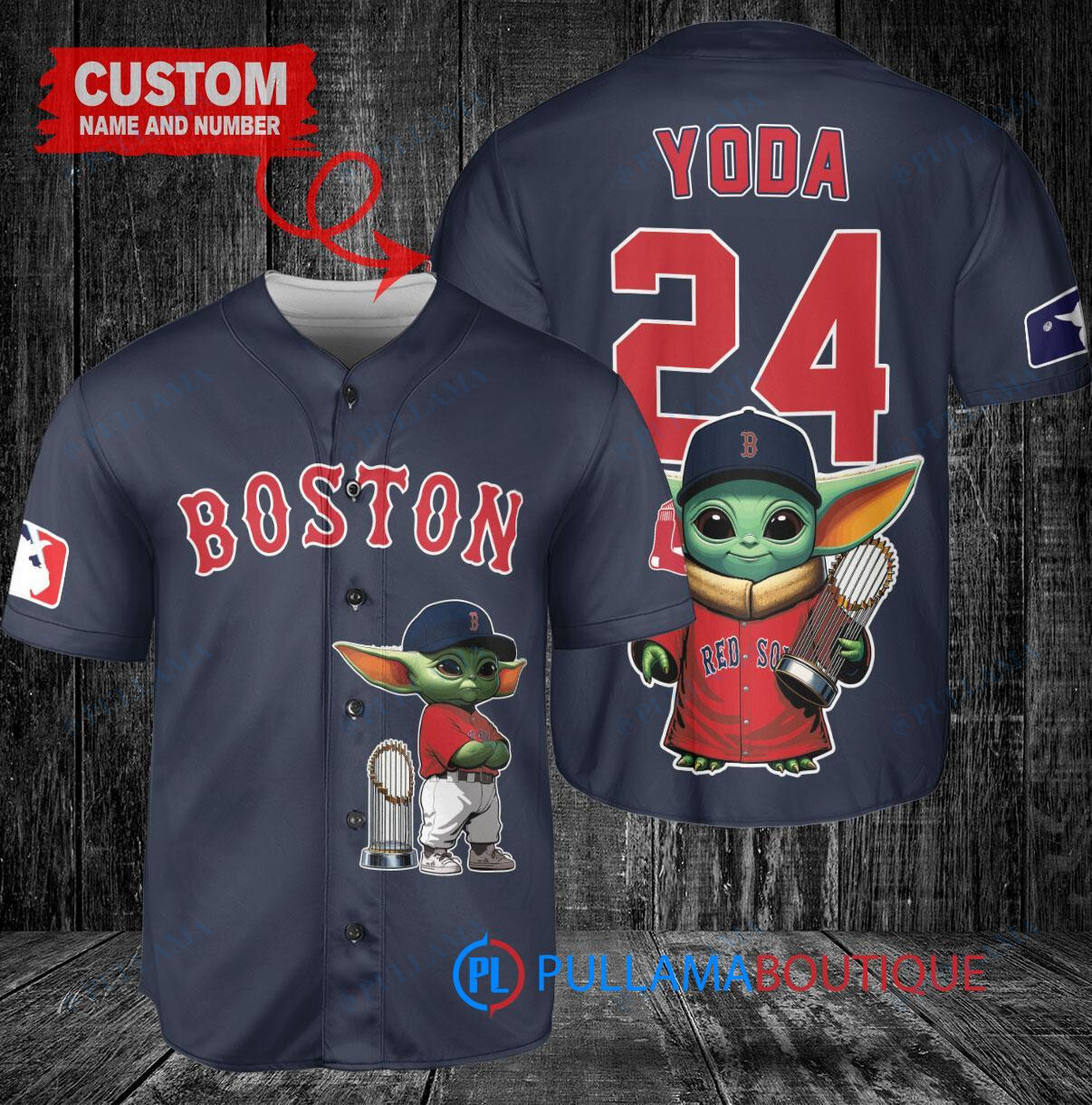 Boston Red Sox Baby Yoda Star Wars Mandalorian Trophy Baseball Jersey Navy