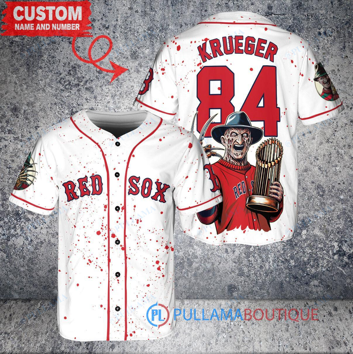 Boston Red Sox Freddy Krueger Halloween World Series Trophy Baseball Jersey