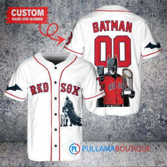 Boston Red Sox x DC Comics Batman The Dark Knight with Trophy Custom Baseball Jersey White