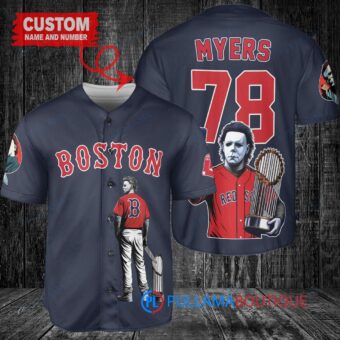 Boston Red Sox x Halloween Michael Myers with Trophy Custom Baseball Jersey Navy