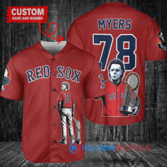 Boston Red Sox x Halloween Michael Myers with Trophy Custom Baseball Jersey Red