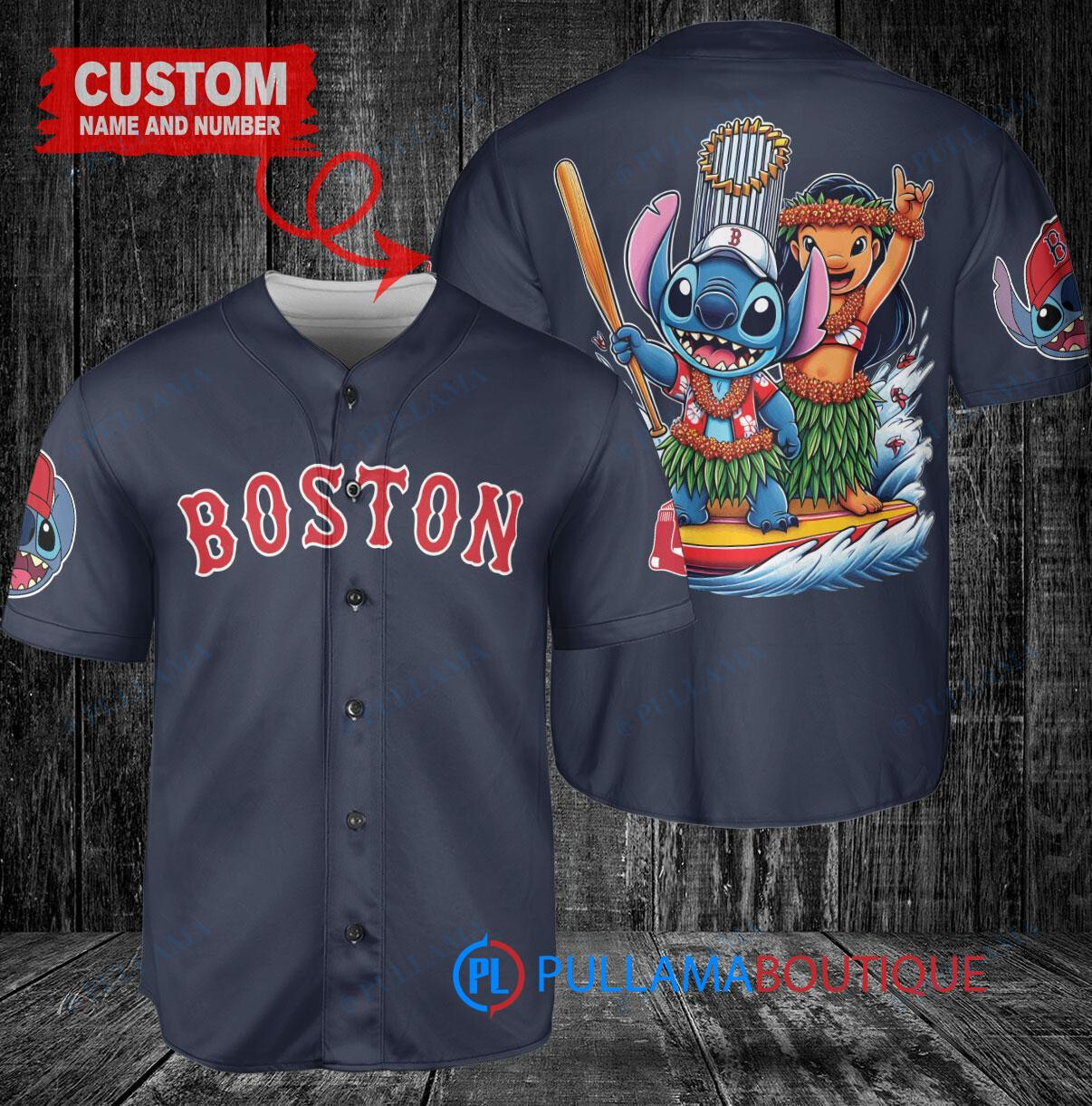 Boston Red Sox x Lilo & Stitch with Trophy Baseball Jersey Navy