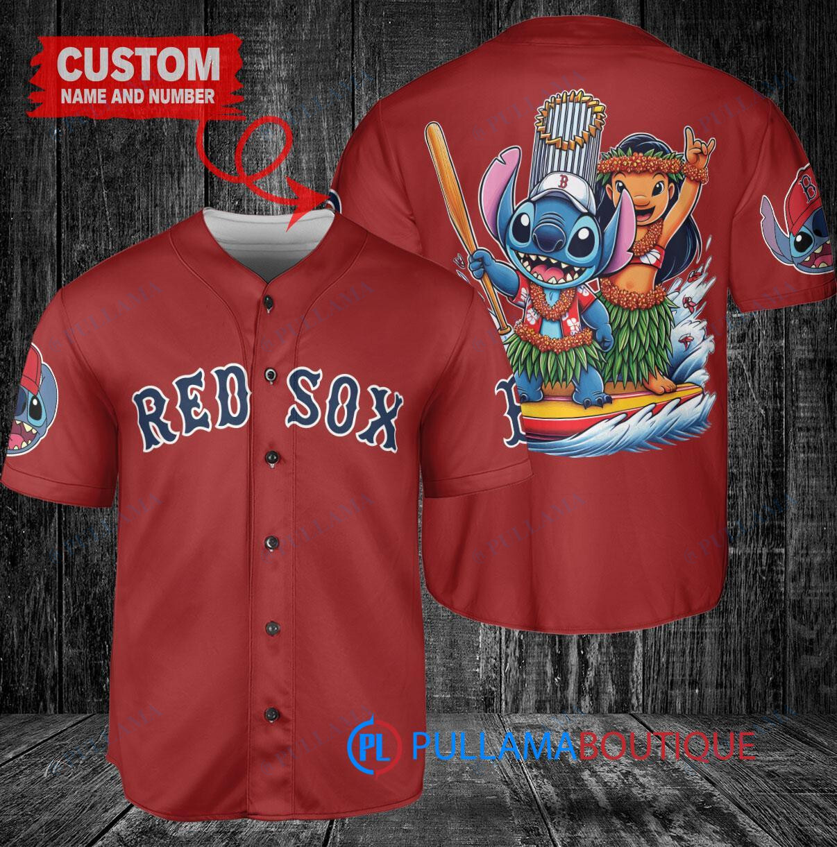 Boston Red Sox x Lilo & Stitch with Trophy Baseball Jersey Red