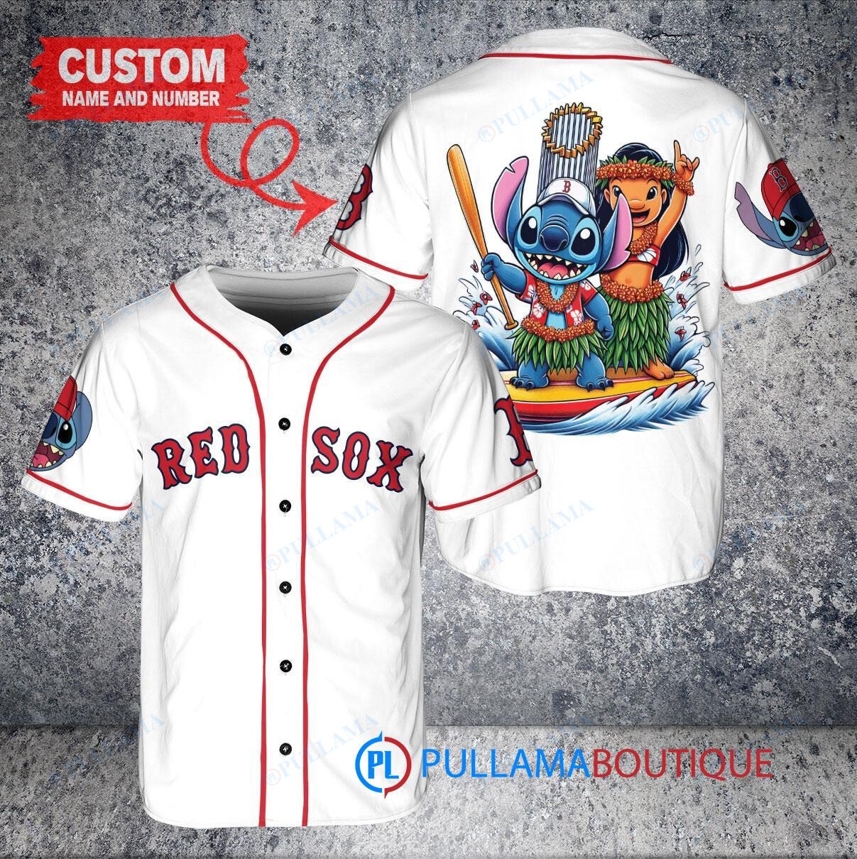 Boston Red Sox x Lilo & Stitch with Trophy Baseball Jersey White