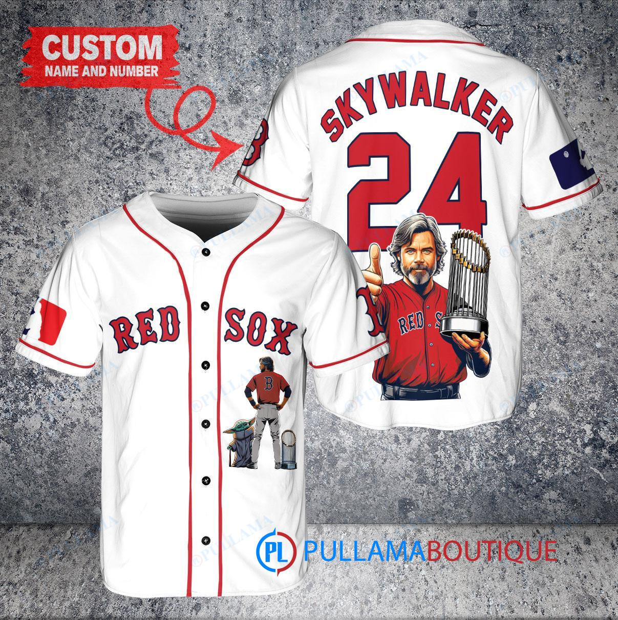 Boston Red Sox x Luke Skywalker Star Wars with Trophy Custom Baseball Jersey White