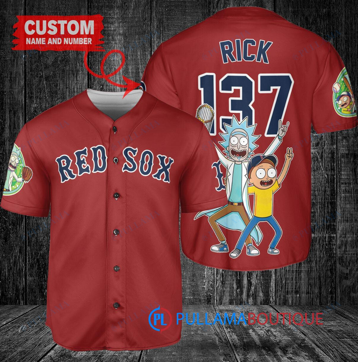 Boston Red Sox x Rick and Morty with Trophy Custom Baseball Jersey Red