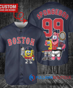 Boston Red Sox x SpongeBob SquarePants with Trophy Custom Baseball Jersey Navy