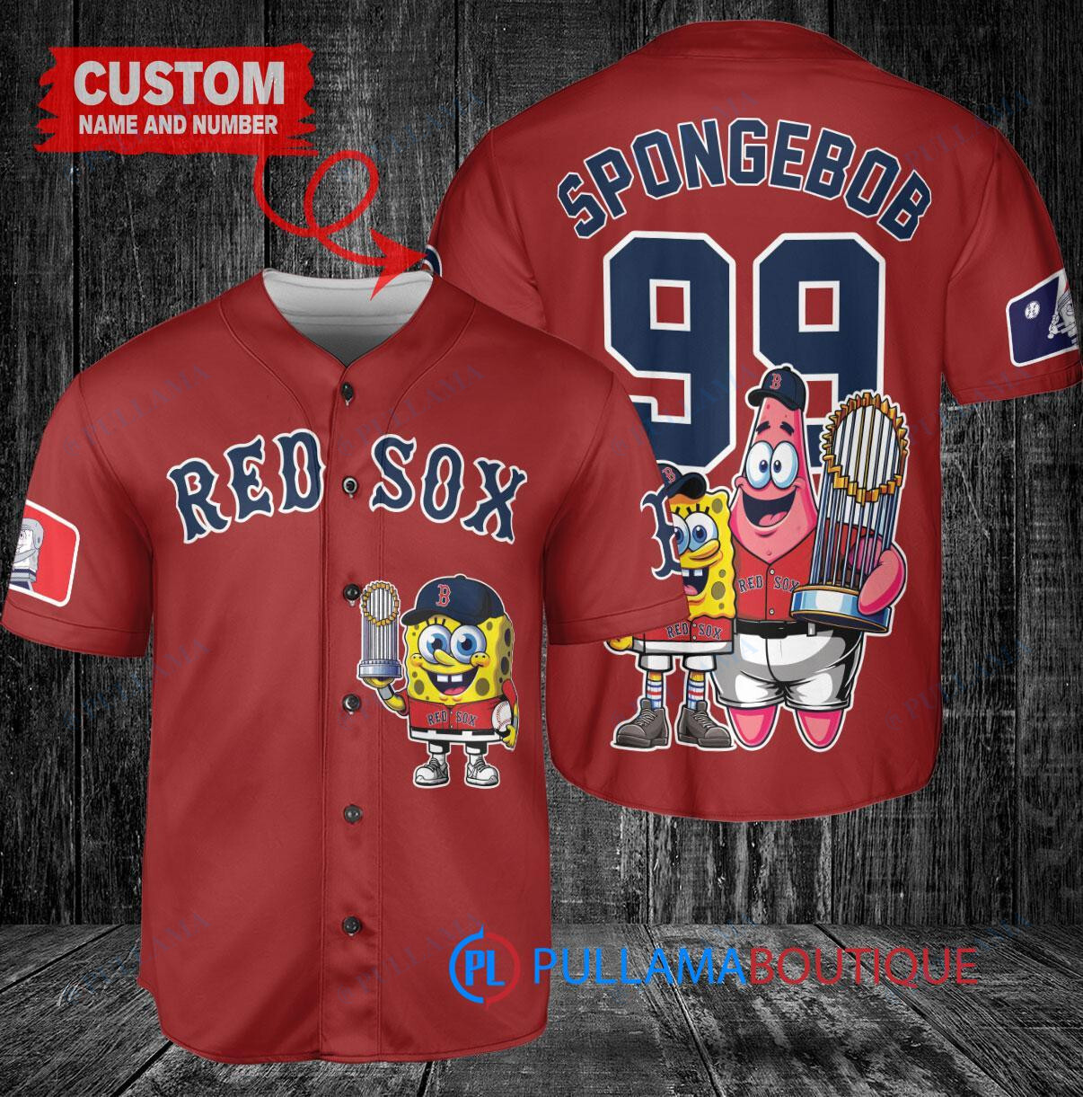 Boston Red Sox x SpongeBob SquarePants with Trophy Custom Baseball Jersey Red