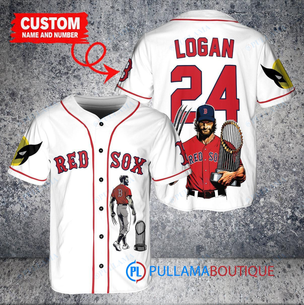 Boston Red Sox x Wolverine Logan with Trophy Custom Baseball Jersey White