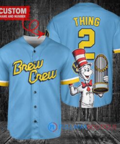 Brewers x Dr Seuss World Series Trophy Baseball Jersey Blue City Connect