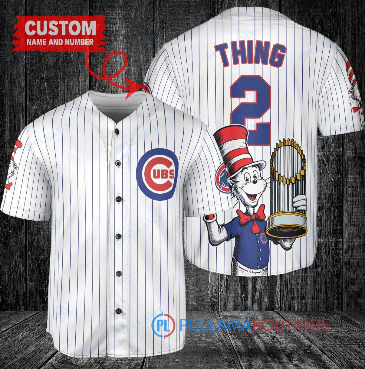 Chicago Cubs x Dr Seuss with World Series Trophy Custom Baseball Jersey White