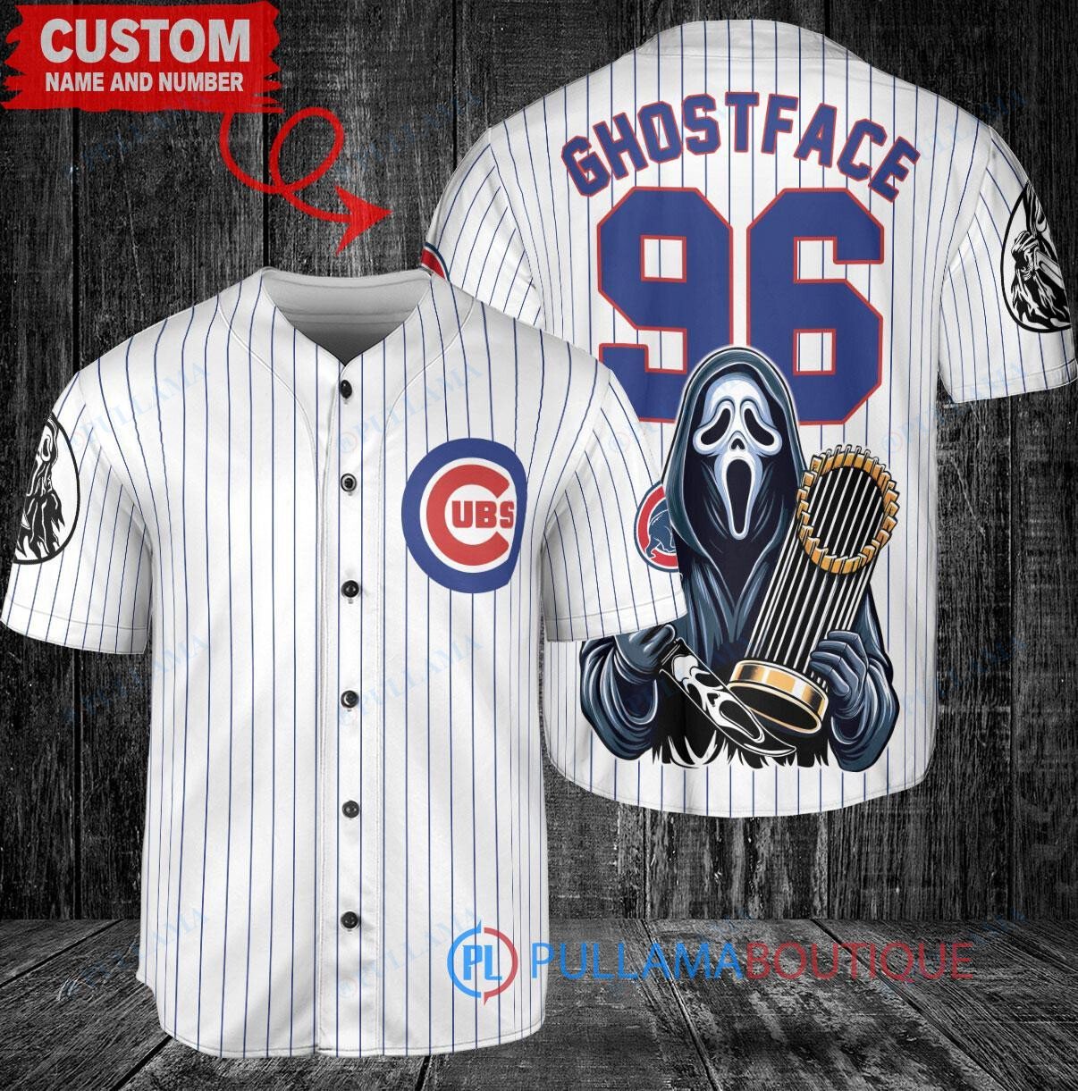 Chicago Cubs x Ghostface Scream World Series Trophy Baseball Jersey White