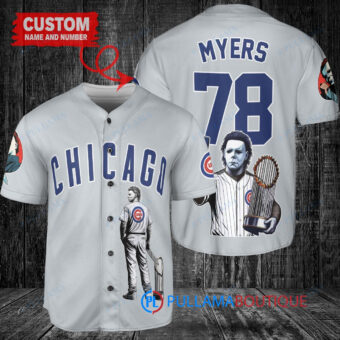 Chicago Cubs x Halloween Michael Myers with Trophy Custom Baseball Jersey Gray
