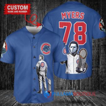Chicago Cubs x Halloween Michael Myers with Trophy Custom Baseball Jersey Royal