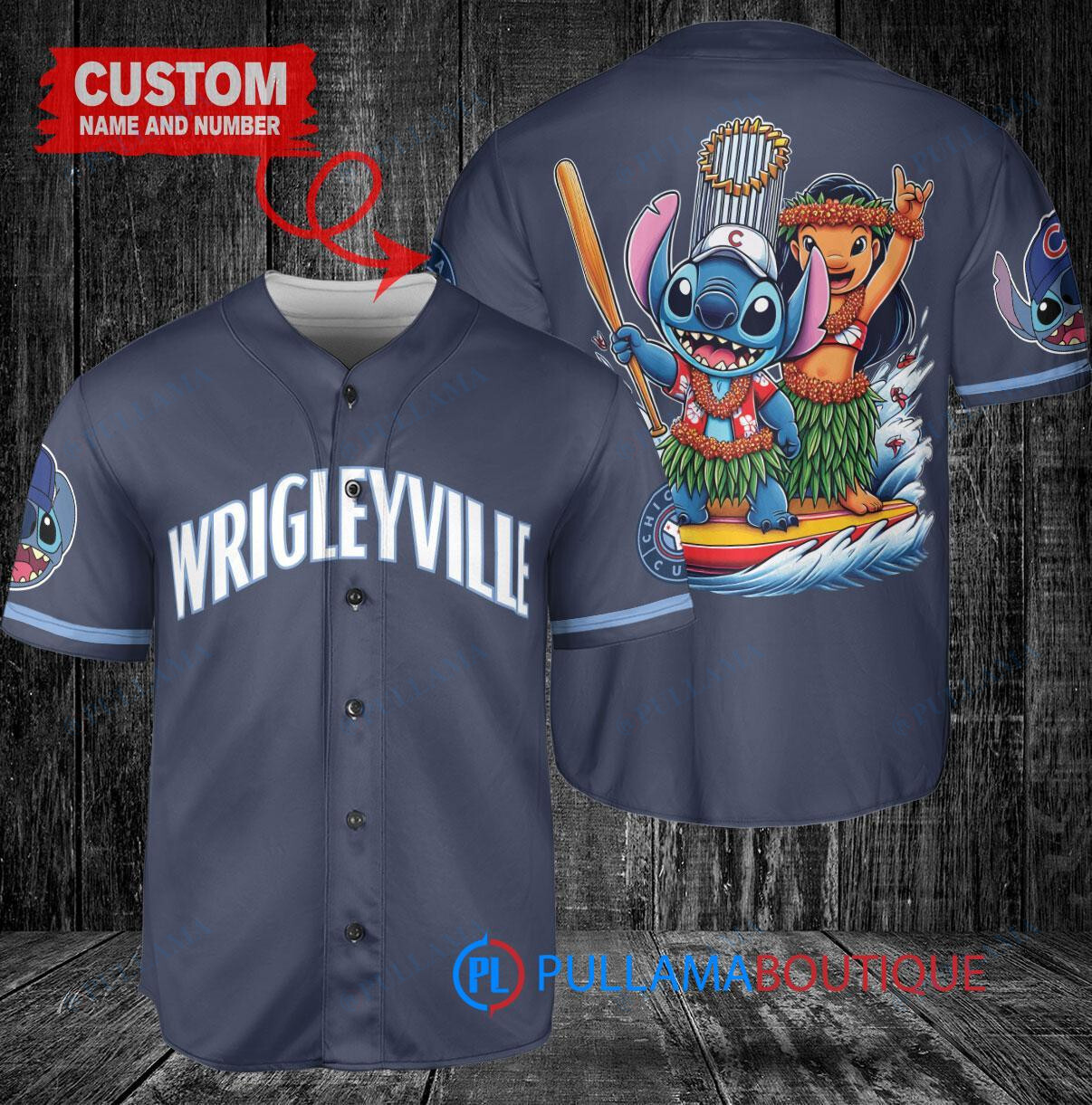 Chicago Cubs x Lilo & Stitch with Trophy Baseball Jersey Navy