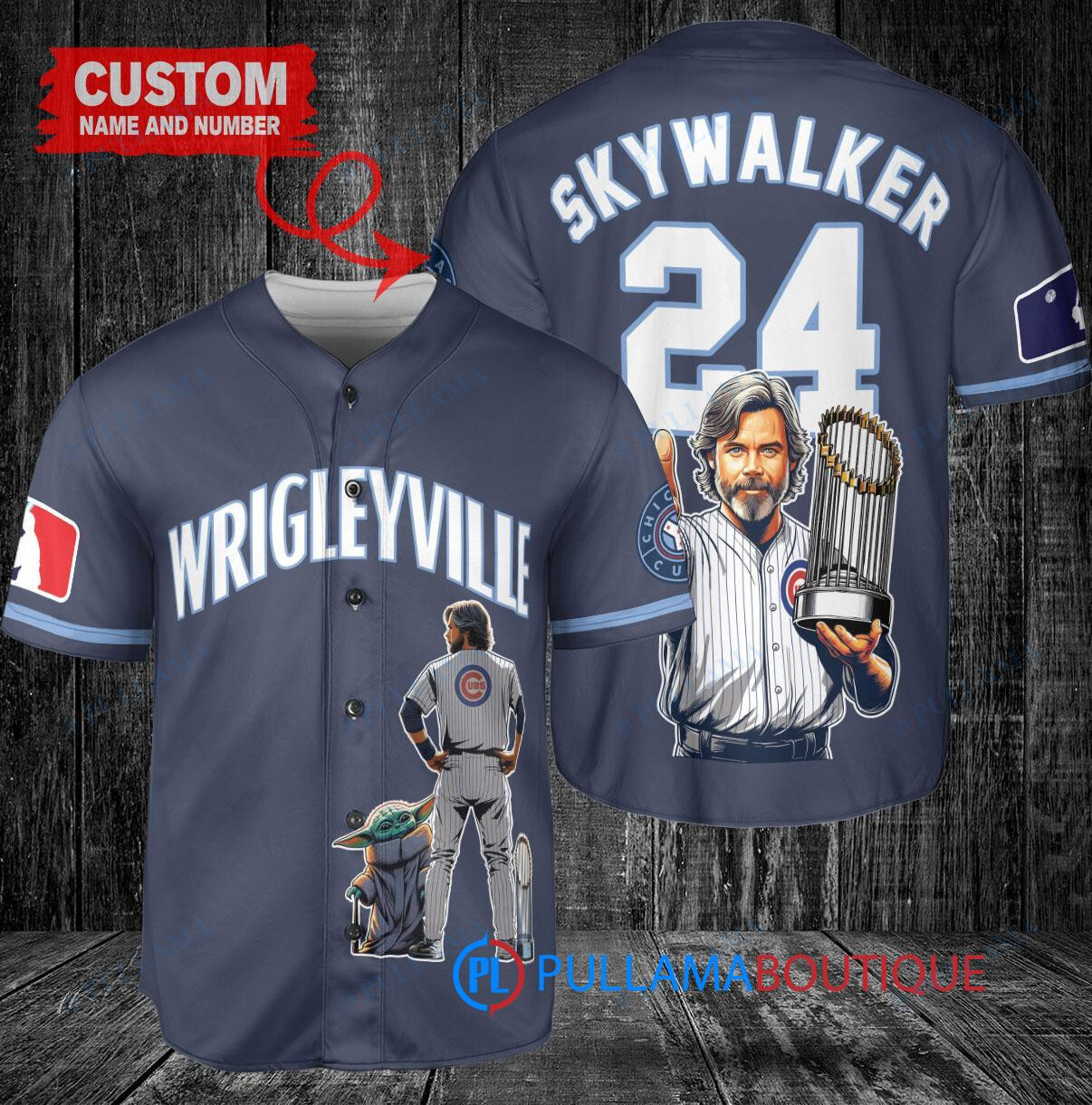 Chicago Cubs x Luke Skywalker Star Wars with Trophy Custom Baseball Jersey Navy