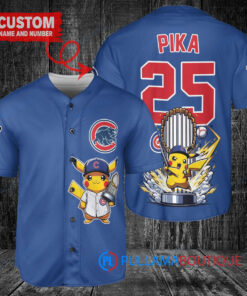 Chicago Cubs x Pikachu Pokemon with Trophy Custom Baseball Jersey Royal